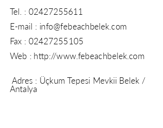 Febeach Resort & Spa iletiim bilgileri